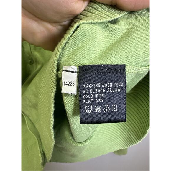 August Silk Cardigan Sweater Women’s L Button Front Silk Blend Green Y2K Preppy - Picture 6 of 9